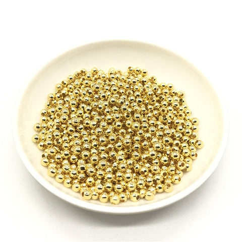 500/200/50pcs 2/4/6mm Gold/Silver/Bronze Tone Metal Beads Smooth Ball Spacer Beads For Jewelry Making